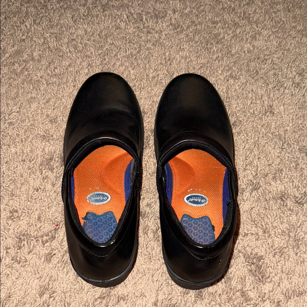 Dr. Scholl's Black Mules with Orange Insole
